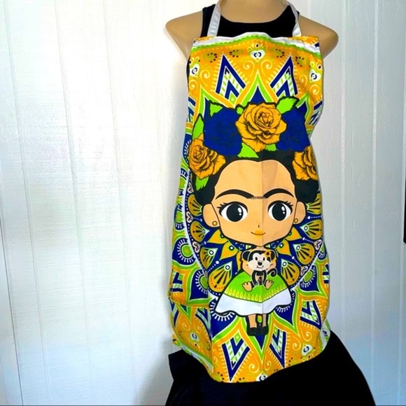 Frida Khalo Kitchen Apron Fridita Mandil Playful handmade  Adult Pockets yellow* - Picture 10 of 10